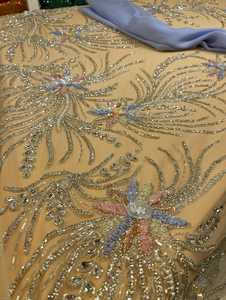 Wedding Dress <b>Material</b> Hand Embroidery Mesh Lace with Beads and <b>Sequins</b> High Quality Beaded Fabric - Product Image 2