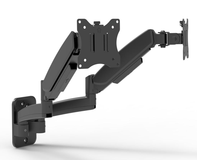 Dual Monitor Wall Mount Arm with Gas Spring Full Motion Adjustable for 17 - 32 Inch Screens, 9kg Capacity