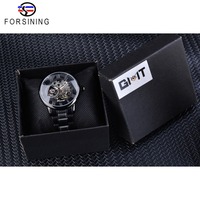 Montres mécaniques pour hommes Forsining, gravure creuse, entièrement noires, design lumineux, acier inoxydable, marque haut de gamme, luxe