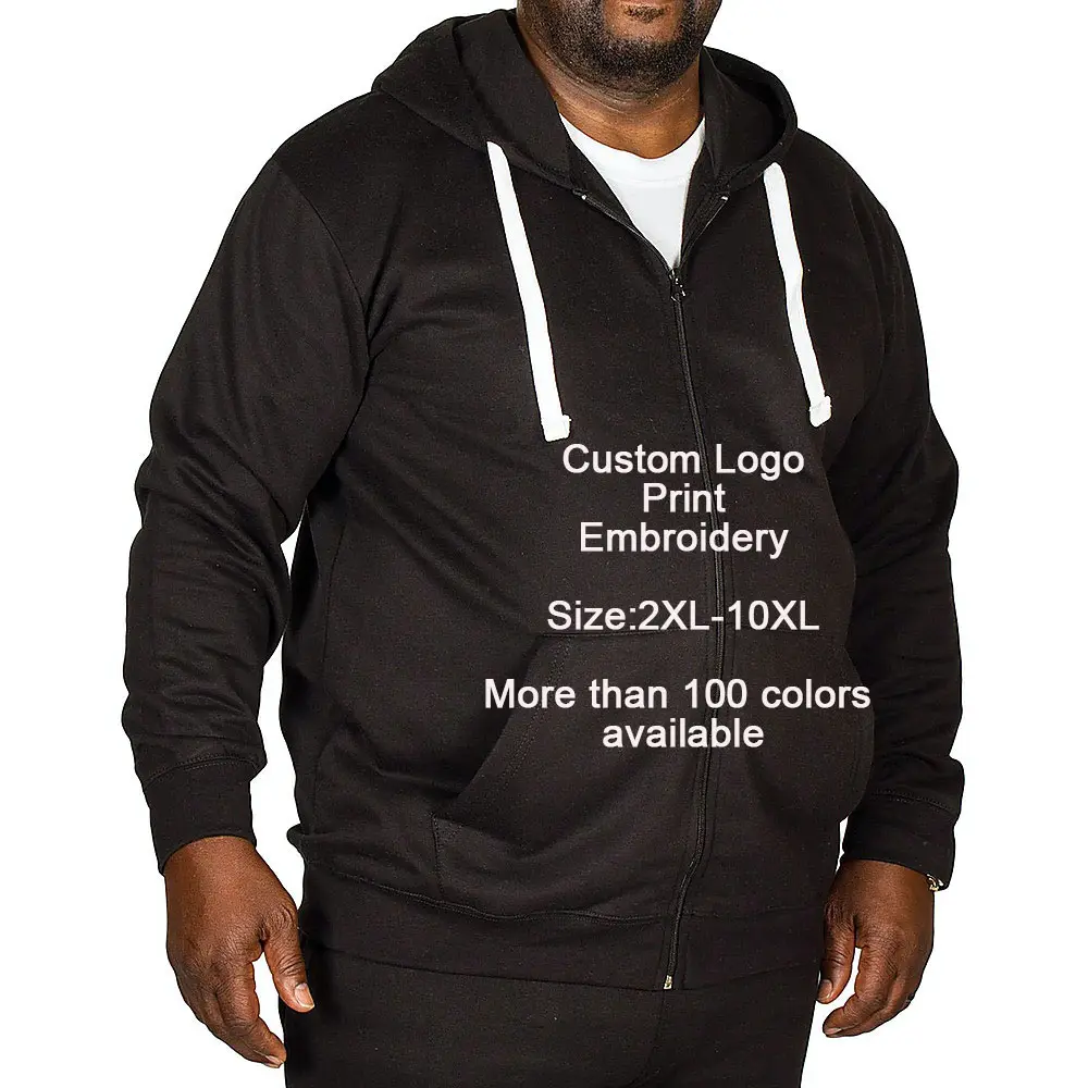 Custom Wholesale High Quality Plus size Men's Jackets Zip Up Sweatshirt Hoodies Oversized Blank Cotton big and tall clothes 6XL