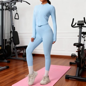 Custom logo Women's Sportswear Clothing <b>Workout</b> Leggings Gym Fitness Zipper up <b>Jacket</b>+leggingsTwo Piece Yoga Sets for Women - Product Image 1