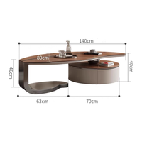 Design unique pour la décoration de la maison Table centrale de salon Plateau en bois Base en métal Ensemble de tables basses avec tiroir