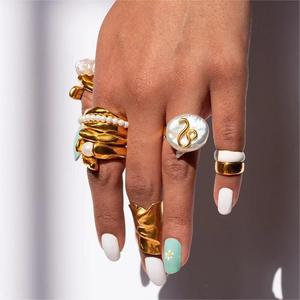 Bagues ouvertes délicates pour femmes, plaquées or, avec perles d'eau douce irrégulières, signes du zodiaque, 12 horoscopes, tendance Go Party - Product Image 2