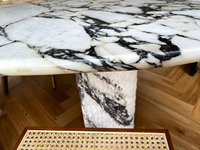 Table de salle à manger ovale en marbre Calacatta Violet Calcite, pierre naturelle de luxe, polie, moderne, pour villa, hôtel, appartement