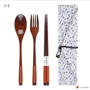 Bán buôn du lịch xách tay đồ dùng bằng gỗ Đồ dùng nhà bếp tre Flatware Set tre bằng gỗ thiết lập dao kéo