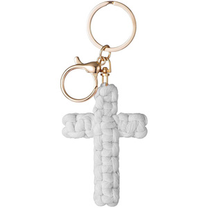 Porte-clés croix tissé à la main, breloque croix chrétienne en macramé avec anneau porte-clés, accessoire de sac religieux style bohème - Product Image 6