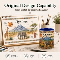 Tasses en céramique souvenirs touristiques Afrique Kenya, motif faune de la savane, pour café et lait, personnalisables OEM ODM, vente en gros