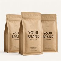 Sachet de café à fond plat de 1 kg en Mylar haute barrière, scellé sur huit côtés, avec valve de dégazage, imprimé sur mesure, pour grains de café torréfiés