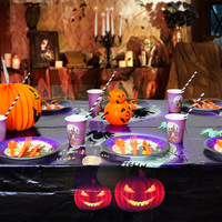 Décoration de fête d'halloween fournitures de réglage de Table château jetable assiette en papier vaisselle assiette tasse nappe ensemble de couverts