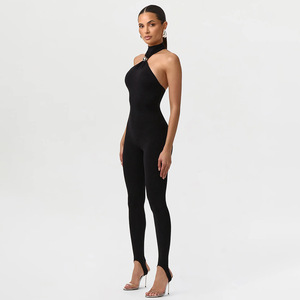 Body de Mujer con Cuello Halter, Color Sólido, Alta Elasticidad, Ajuste Delgado, Ropa Deportiva - Product Image 3