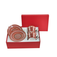 Service à café et thé en céramique européenne, motif géométrique rouge, tasse à café, tasse à thé à bec incliné, cadeau, tasse à thé au lait