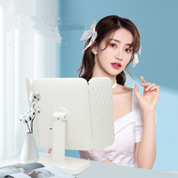 Miroir de maquillage LED de bureau rechargeable en gros, boîte de rangement, table de toilette pliable à trois côtés réglable, double face éclairée