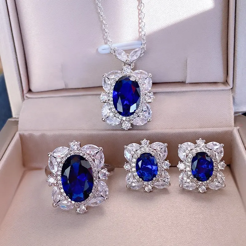 2024 Wholesale Dubai Bridal Luxury Diamond CZ Zircon Jewelry Sets Fashion 18K Gold Plated S925 Sterling Silver Wedding Jewelry Set