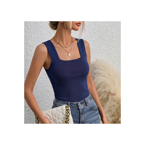 Crop top bleu marine à bretelles épaisses pour femme, entièrement en Lycra, taille standard SMLXL, longueur 60 cm - Product Image 1
