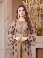 Robe maxi respirante en polyester de style arabe marocain pour femmes - Jalabiya koweïtienne Abaya à manches longues jaune décontractée pour fête de l'Aïd