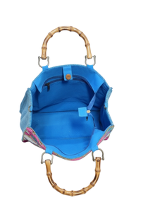 Bolsa de Mano de Lona Exclusiva con Cuentas Hechas a Mano para el Mardi Gras de Luisiana, Patrón de Diamantes Coloridos, Asas de Bambú, Elegante para Uso Diario, OEM ODM - Product Image 2