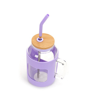 Bicchiere in <span class=keywords><strong>Vetro</strong></span> Riutilizzabile da 32oz, <span class=keywords><strong>con</strong></span> Coperchio e Cannuccia, <span class=keywords><strong>Bottiglia</strong></span> d'<span class=keywords><strong>Acqua</strong></span> Sportiva Antigoccia <span class=keywords><strong>con</strong></span> Manica in Silicone, Tazza da Caffè Senza BPA - Product Image 4