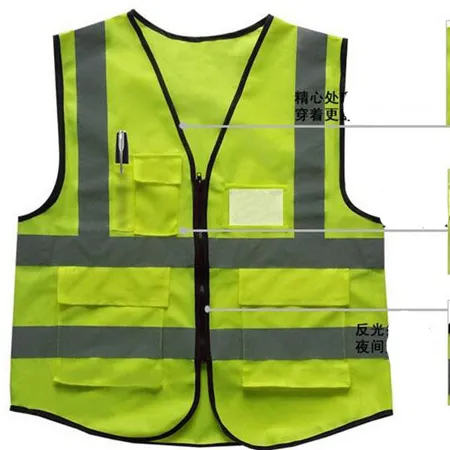 Construction Site Working Security Safety Vest With Pockets Fluorescent Yellow Cloth