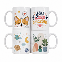Mug en céramique blanche de 11 oz, impression numérique personnalisée, design artistique mignon avec paysage d'astronaute et de baleine, tasse à café personnalisée
