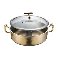 Marmite à soupe en acier inoxydable 304 au design moderne, finition martelée dorée, avec couvercle en verre trempé, compatible lave-vaisselle et cuisinière à induction