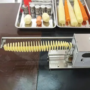 Máquina automática de torre de patatas en espiral, tornado eléctrico, patatas fritas, corte en espiral, rebanador Twister, fabricante de aperitivos callejeros