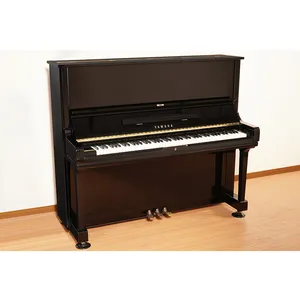 Piano de teclado espelhado preto, acabamento glazed, revestimento yamaha u3h, segunda mão