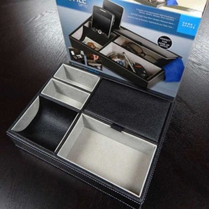 Scatola Organizer da <span class=keywords><strong>scrivania</strong></span> <span class=keywords><strong>per</strong></span> la casa a più scomparti vassoio da uomo <span class=keywords><strong>in</strong></span> <span class=keywords><strong>pelle</strong></span> nera PU <span class=keywords><strong>per</strong></span> monete, chiavi, orologi e portafogli - Product Image 3
