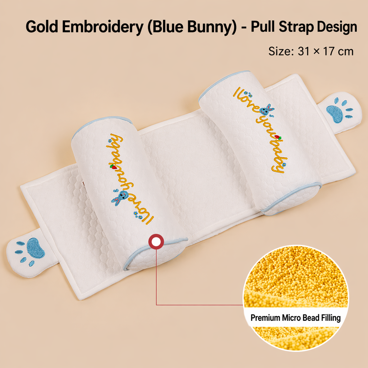 Broderie dorée avec bleu (remplissage de millet)
