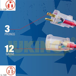 Dây nối dài điện ngoài trời 125V, chịu lực cao, chống thấm nước, tự thu gọn, dài 30m, 12/3 - Product Image 6