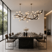 Lustre suspendu en céramique en forme de fleur avec cadre en cuivre en forme de branche d'arbre, luminaire floral de luxe pour la décoration de cuisine
