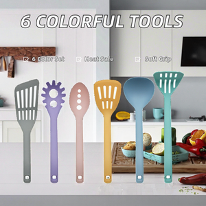 Colorful <b>Silicone</b> Kitchen Utensils Set of 6 Pieces Dishwasher Safe Spatulas and Spoon <b>Tools</b> Hand Wash Only - Product Image 2