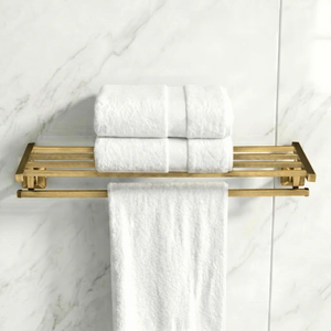 Porte-serviettes mural moderne en laiton avec étagère pour salle de bain, support fixe pour serviettes, organisateur - Product Image 5