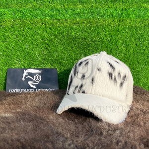 HairOn Natural <b>Black</b> Spot <b>White</b> Cowhide Leather Premium 6-Panel Casual Cap Breathable Waterproof Fabric Adjustable Performance - Product Image 1