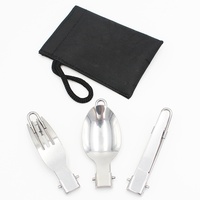 Ensemble de couverts multifonctionnels en acier inoxydable pour le camping en plein air, couteau, fourchette et cuillère avec manche en fil d'acier, trois pièces