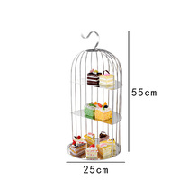 TIANXING Présentoir de nourriture pour buffet de décoration de mariage Support à dessert en or et en argent Support à gâteau pour cage à oiseaux à 3 niveaux
