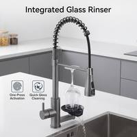 Robinet de cuisine industriel moderne en laiton finition bronze vieilli avec douchette extractible, rince-verre et lave-tasses, monocommande, à poser sur plan