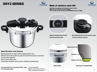 Cuisinière à pression en acier inoxydable 3L 5L 7L, corps en acier 304 de 1,0 mm d'épaisseur pour la cuisine à domicile, certifiée CE (DSY2)