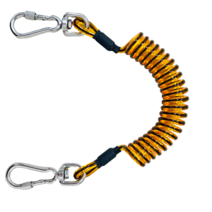 C-PIN 5Kg Double Color Orange&Black High Elastic PU Rope Spring Tool Lanyard With 6*60 304 Swivel Carabiners