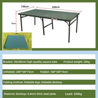 Table de travail pliable portable en acier et plastique, verte, pour le commandement tactique, le bureau, les conférences en plein air