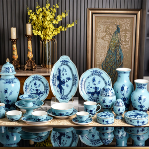 Blue Floral Porcelain Coffee <b>Tea</b> <b>Set</b> Oriental Design Eco-Friendly Durable Afternoon <b>Tea</b> Service Microwave & Dishwasher Safe - Product Image 1