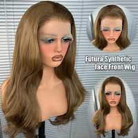 Perruque synthétique Lace Front Futura ondulée couleur brun clair, résistante à la chaleur, anti-emmêlement, prête à porter, idéale pour un usage quotidien