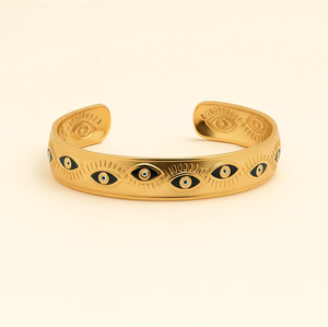 Inspire Jewelry Bracciale in Acciaio Inossidabile Oro e Nero con Occhio di Allah Smaltato, Ampio e Regolabile - Product Image 1