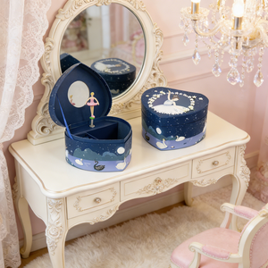 Caja Musical de Papel con Forma de Corazón y Manivela, Color Azul Marino con Diseño de Noche Estrellada, para Guardar Joyas, Regalo de San Valentín para Chicas - Product Image 1