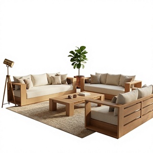 Conjunto de Sofá Minimalista de Teca Sólida para Exteriores con Caja Cerrada, Reposabrazos, Base de Plinto y Cojín Resistente a la Intemperie para Patio y Jardín - Product Image 1