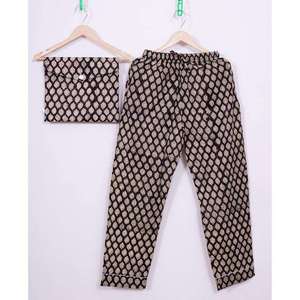 Ensemble de pyjama décontracté pour femme, imprimé à la main, 100% coton tissé, respirant, à motif floral, col en V, longueur intégrale, taille élastique, pour l'automne - Product Image 2