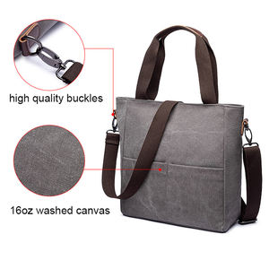 Sac fourre-tout en toile OEM ODM 30X12X31CM avec fermeture éclair, imperméable, couleur unie, mode, pour le quotidien, les voyages, les courses, sac à bandoulière pour femmes - Product Image 3