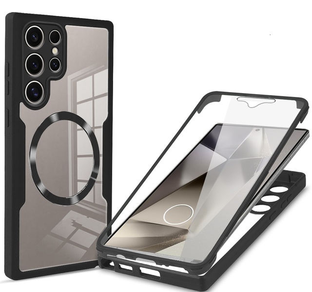 360 Full Cover Magnetic Clear Phone Case for Samsung S26 Ultra A57 Shockproof Protective Cover with Built-in Screen Protector