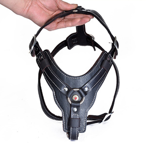 Set tali kekang anjing, bahan kulit sapi tahan lama dengan dekorasi berlian pola Solid tali kekang hewan peliharaan - Product Image 3