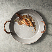 Assiettes personnalisées de marque, couleur gris réactif, avec des taches, vaisselle haut de gamme pour hôtels et restaurants, assiettes avec poignée