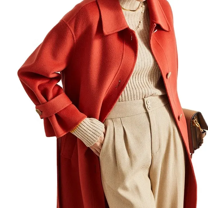Doppelseitige Wolle Kaschmir rot warm Trenchcoat benutzer definierte lange Winter mäntel für Damen